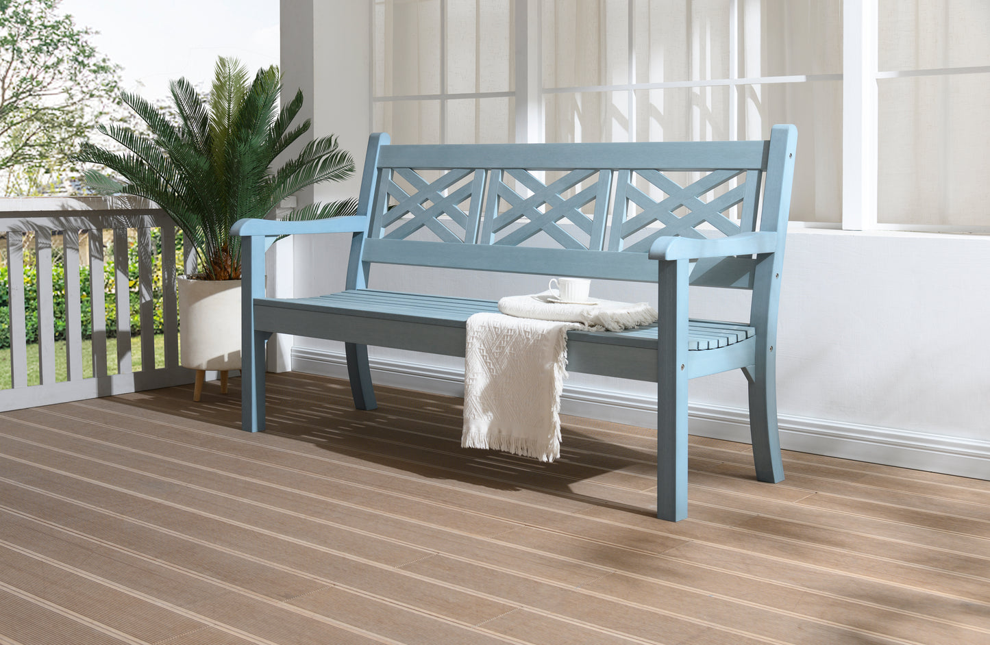 Winawood Speyside 3 Seater Wood Effect Bench - Powder Blue