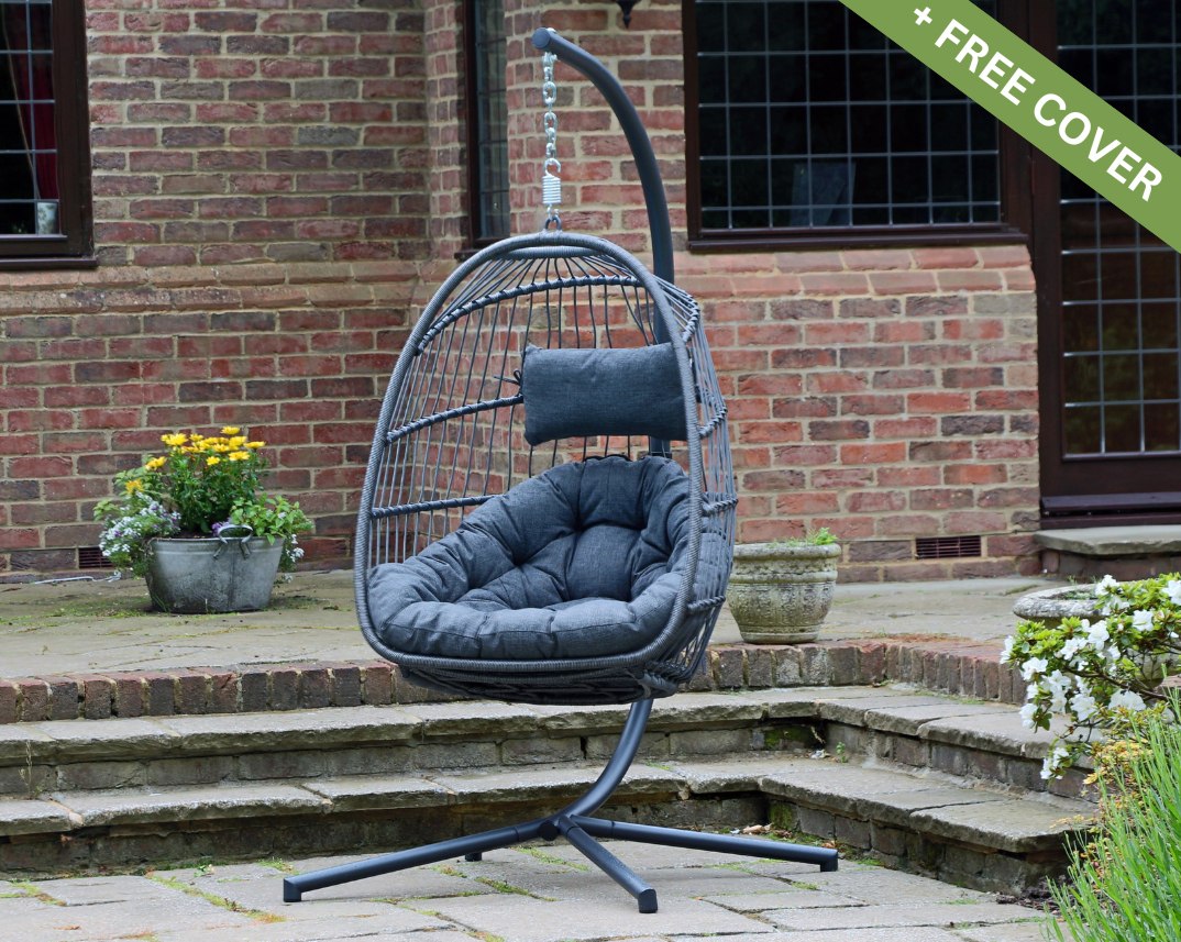 Holly Single Folding Hanging Chair with Cover Charcoal Grey Maison Garden