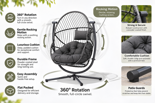 Orbit 360° Swivel & Rocking Garden Egg Chair - Grey