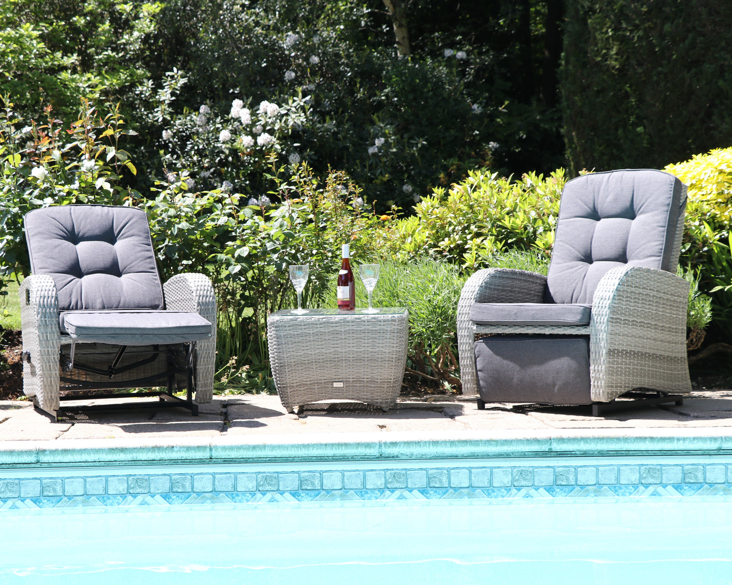 Bellevue Rocking & Reclining Set - Light Grey/Charcoal