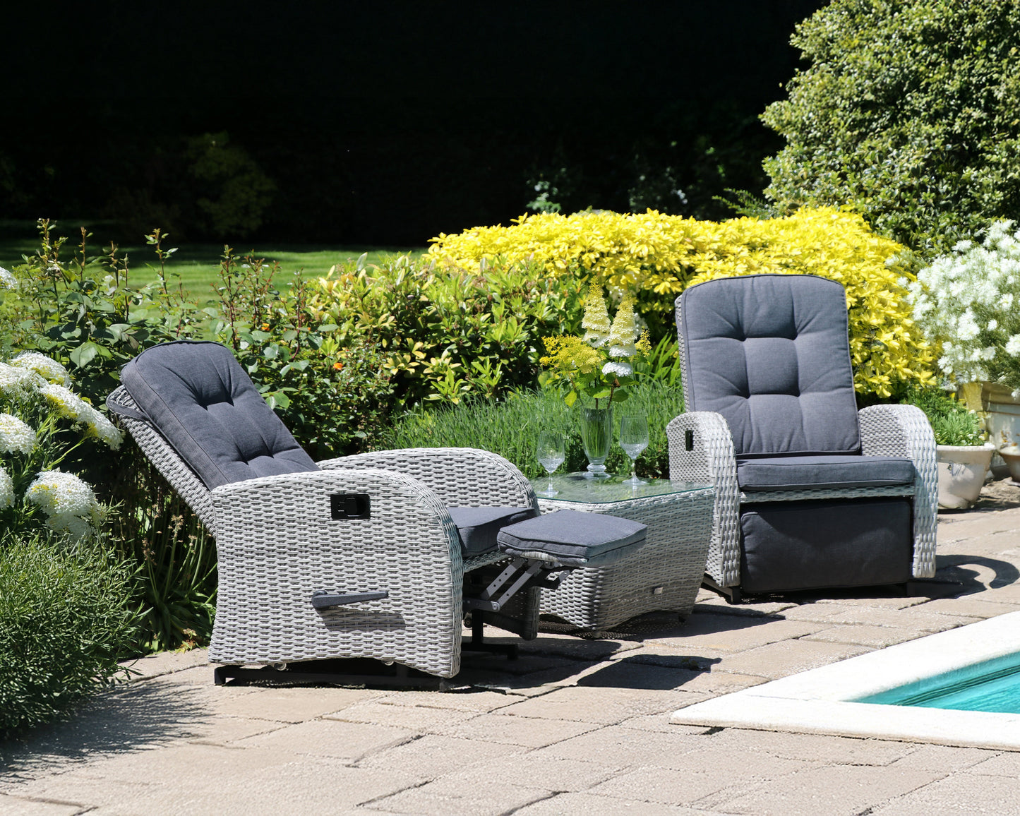Bellevue Rocking & Reclining Set - Light Grey/Charcoal