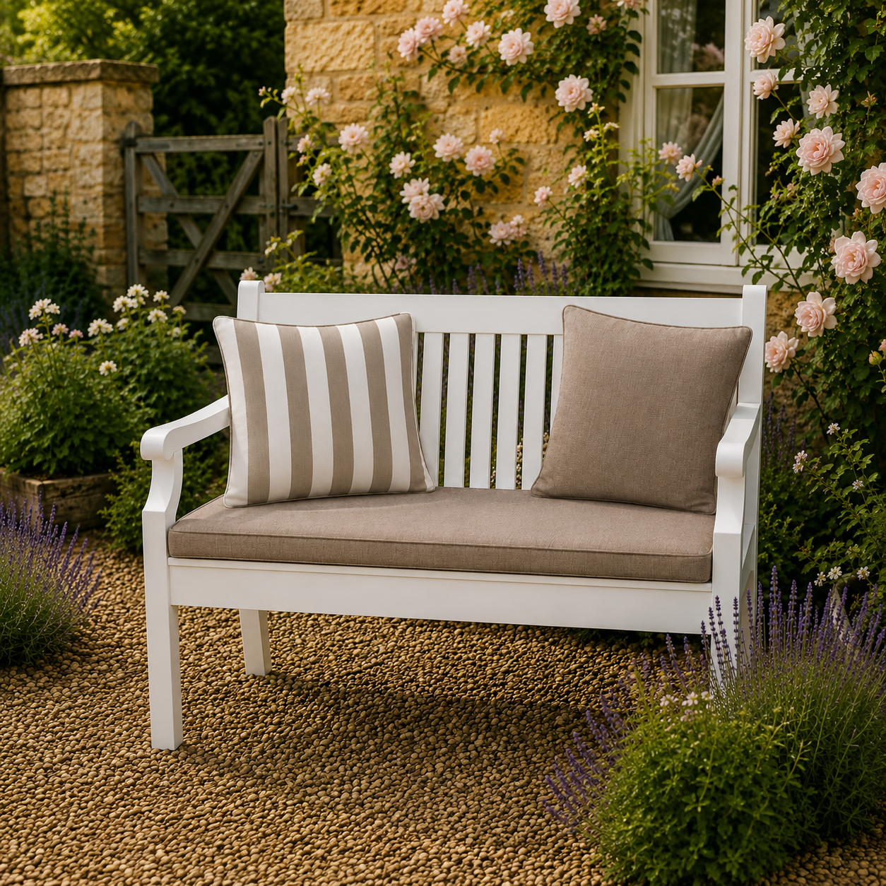 Winawood Double Sided 2 Seater Bench Cushion - Stripes/Solid