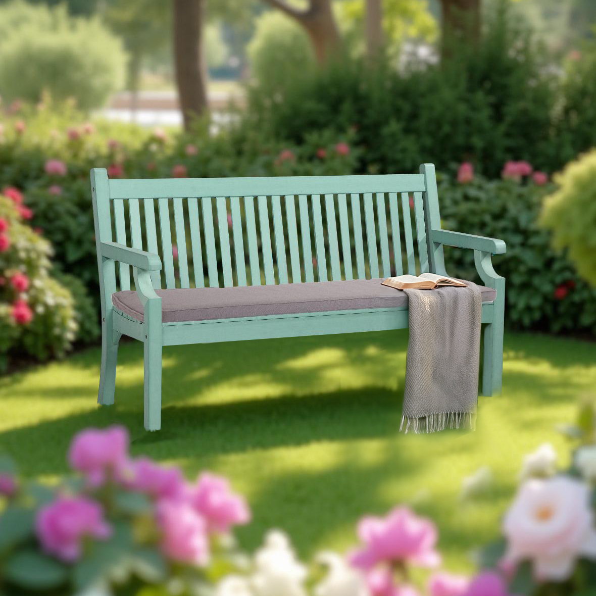 Bundle: Sandwick 3 Seater Bench + Bespoke Cushion - Duck Egg Green