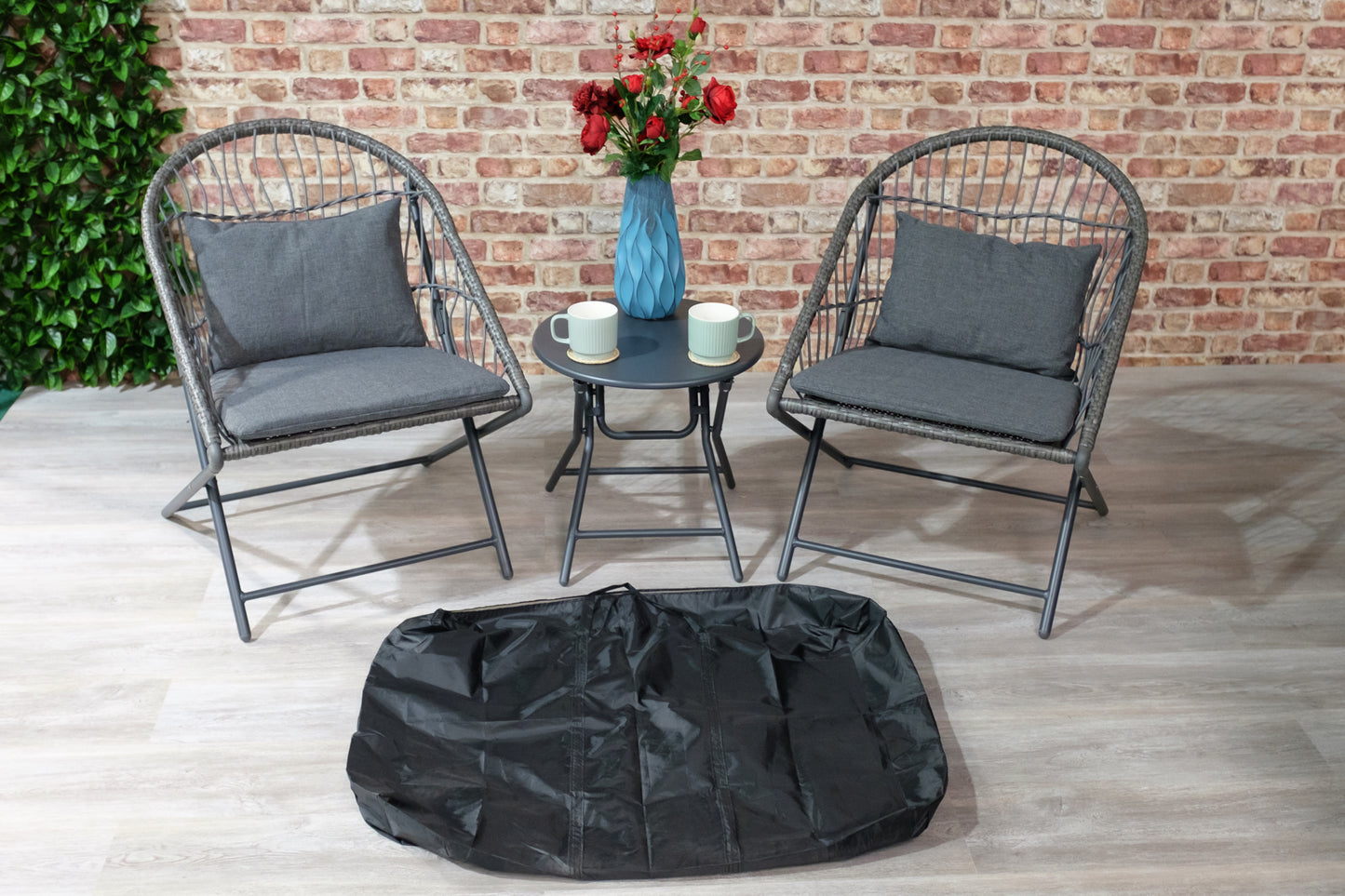 Holly Folding Bistro Set with bespoke carrybag - Folding chairs and folding table - Grey