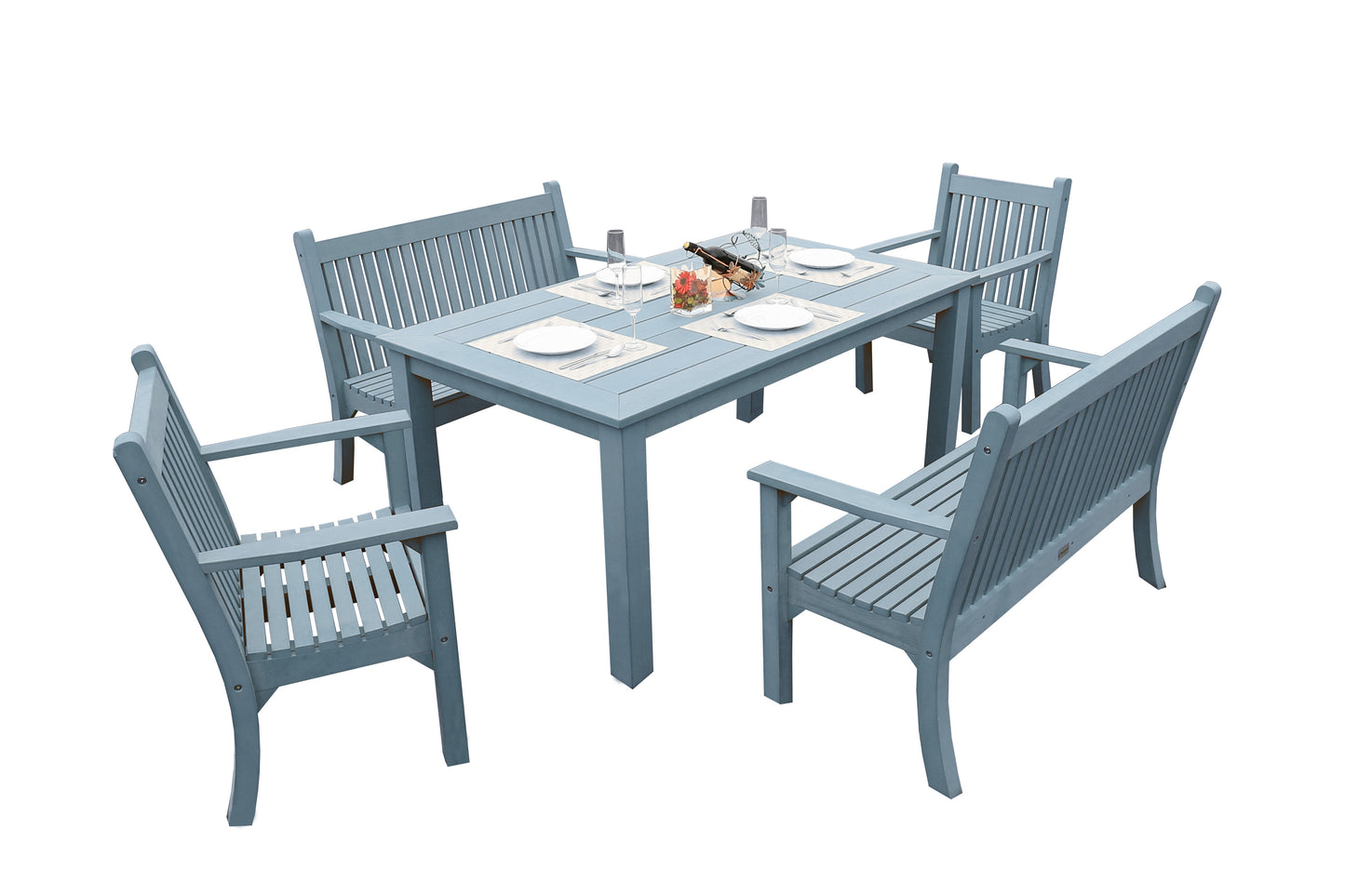 Winawood Wood Effect Rectangular Dining Table - L170cm x D98.3cm x H76cm - Powder Blue