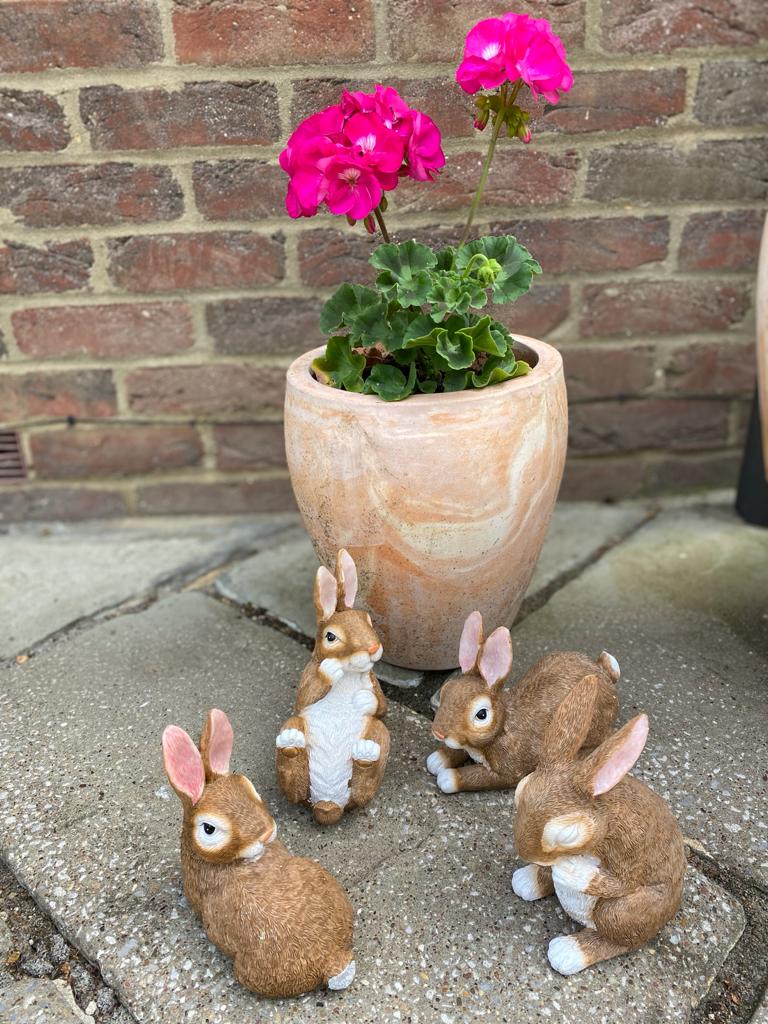 Set of 4 Stone Garden Country Bunnies