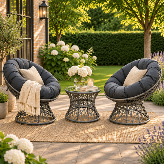 2 Seater Rattan Swivel Egg Bistro Set with Side Table - Grey