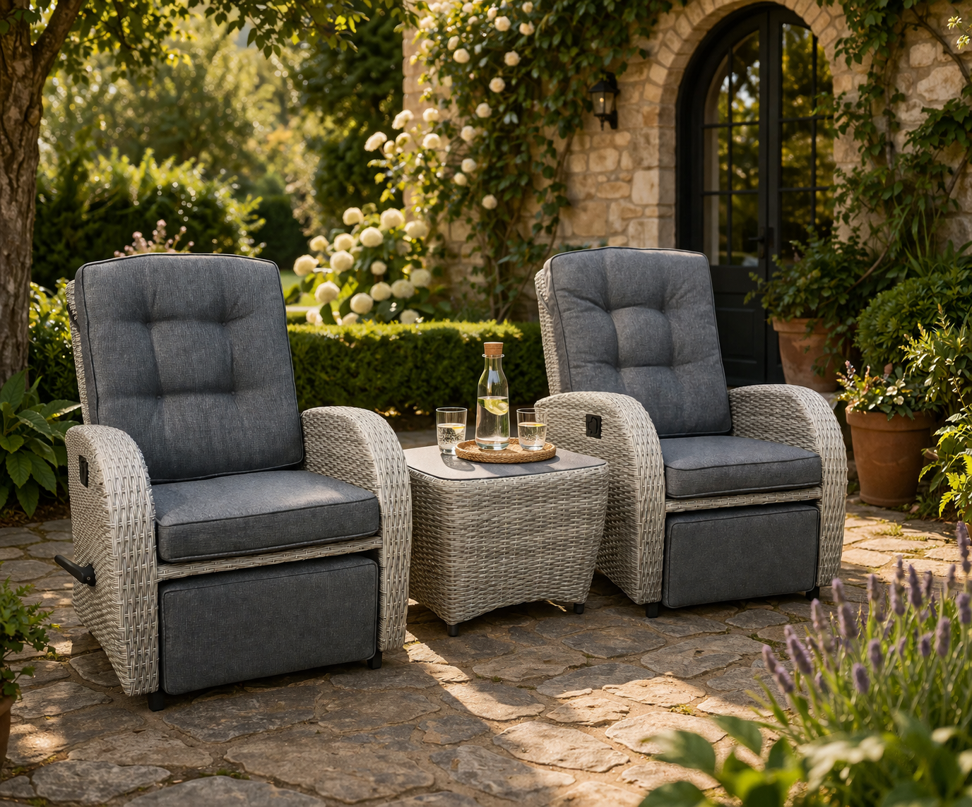Bellevue Rocking & Reclining Set - Light Grey/Charcoal