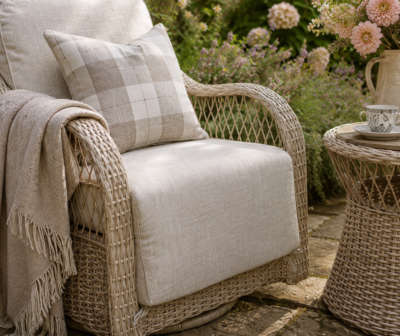 Positano Rattan Bistro Table Set with 2 Swivel Armchairs - Ecru