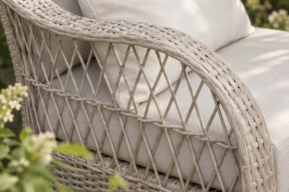 Positano Rattan Bistro Table Set with 2 Swivel Armchairs - Ecru