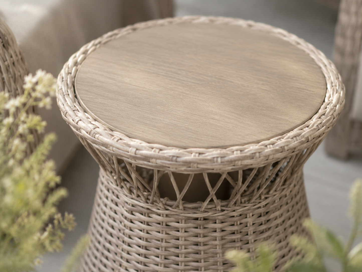 Positano Rattan Bistro Table Set with 2 Swivel Armchairs - Ecru