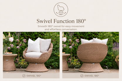 Flora Rattan Bistro Table Set with 2 Swivel Armchairs - Natural