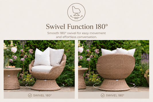 Flora Rattan Bistro Table Set with 2 Swivel Armchairs - Natural
