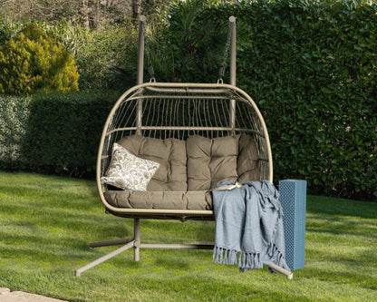 Eleanor Double Folding Hanging Chair with Cover - Natural/Cappuccino