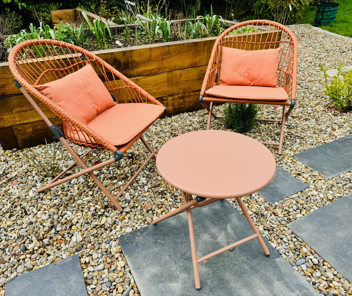 Holly Folding Bistro Set with bespoke carrybag - Folding chairs and folding table - Terracotta