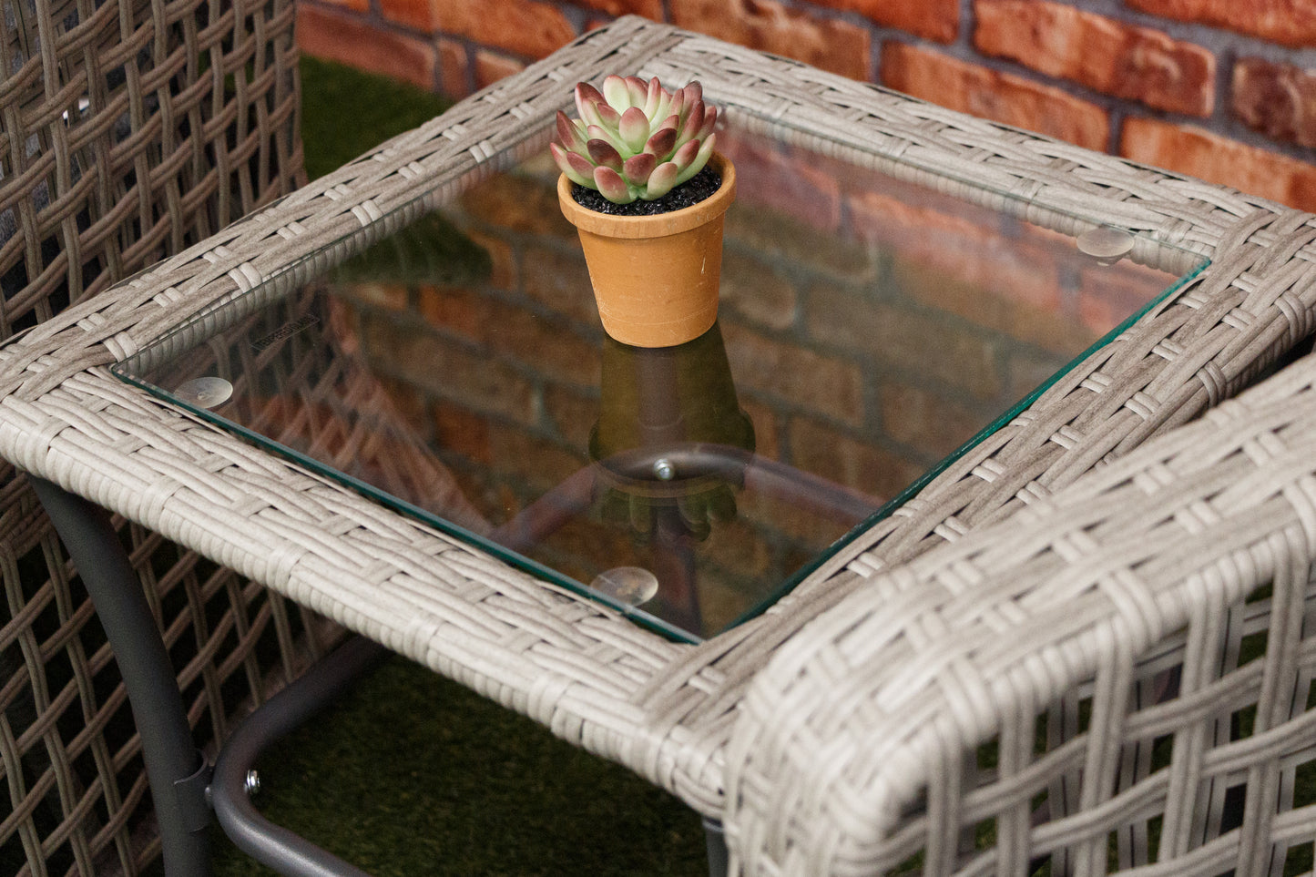 Rattan Companion Bistro Set -  Table and Two Chairs with Footrests