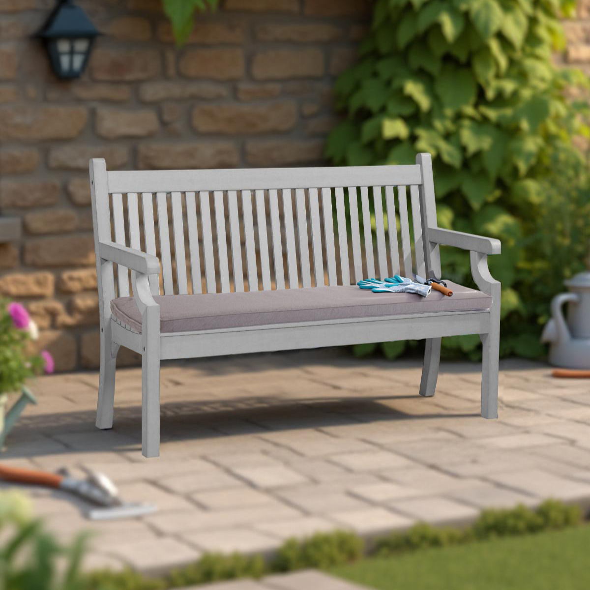 Bundle: Sandwick 3 Seater Bench + Bespoke Cushion - Stone Grey