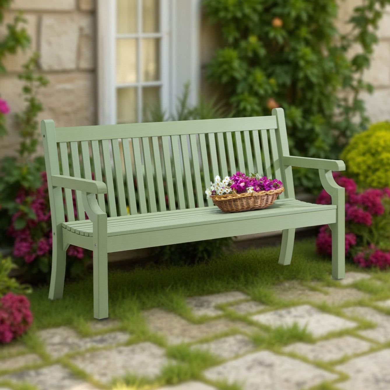 Winawood Sandwick 3 Seater Wood Effect Bench - Duck Egg Green