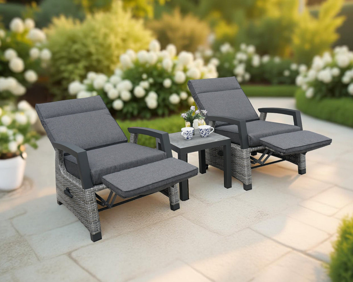 Bistro Set Wicker Garden Recliner Chair Bramblecrest Tetbury