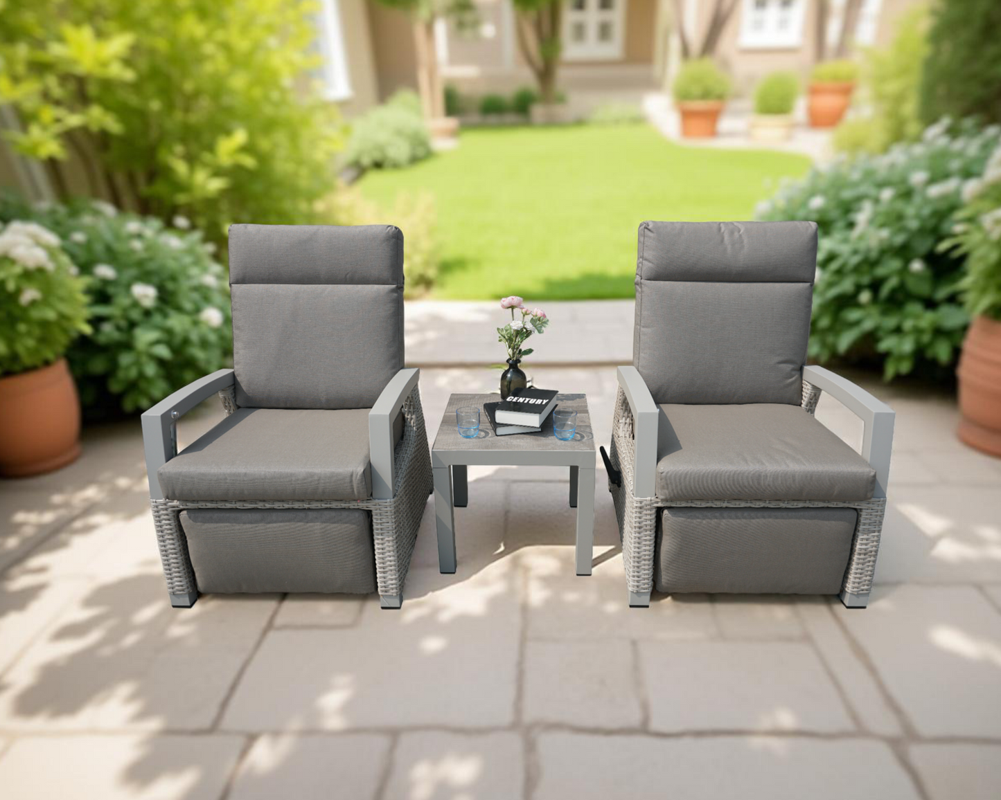 Camilla Reclining Bistro Set - Natural / Cappuccino