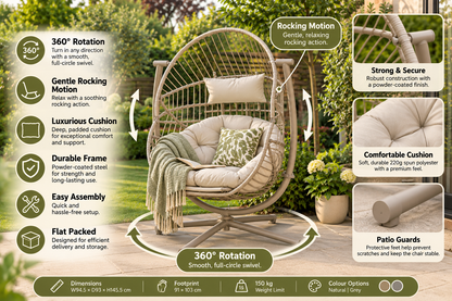 Orbit 360° Swivel & Rocking Garden Egg Chair - Natural