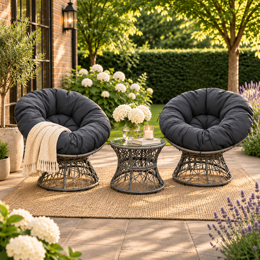 2 Seater Rattan Swivel Egg Bistro Set with Side Table - Grey