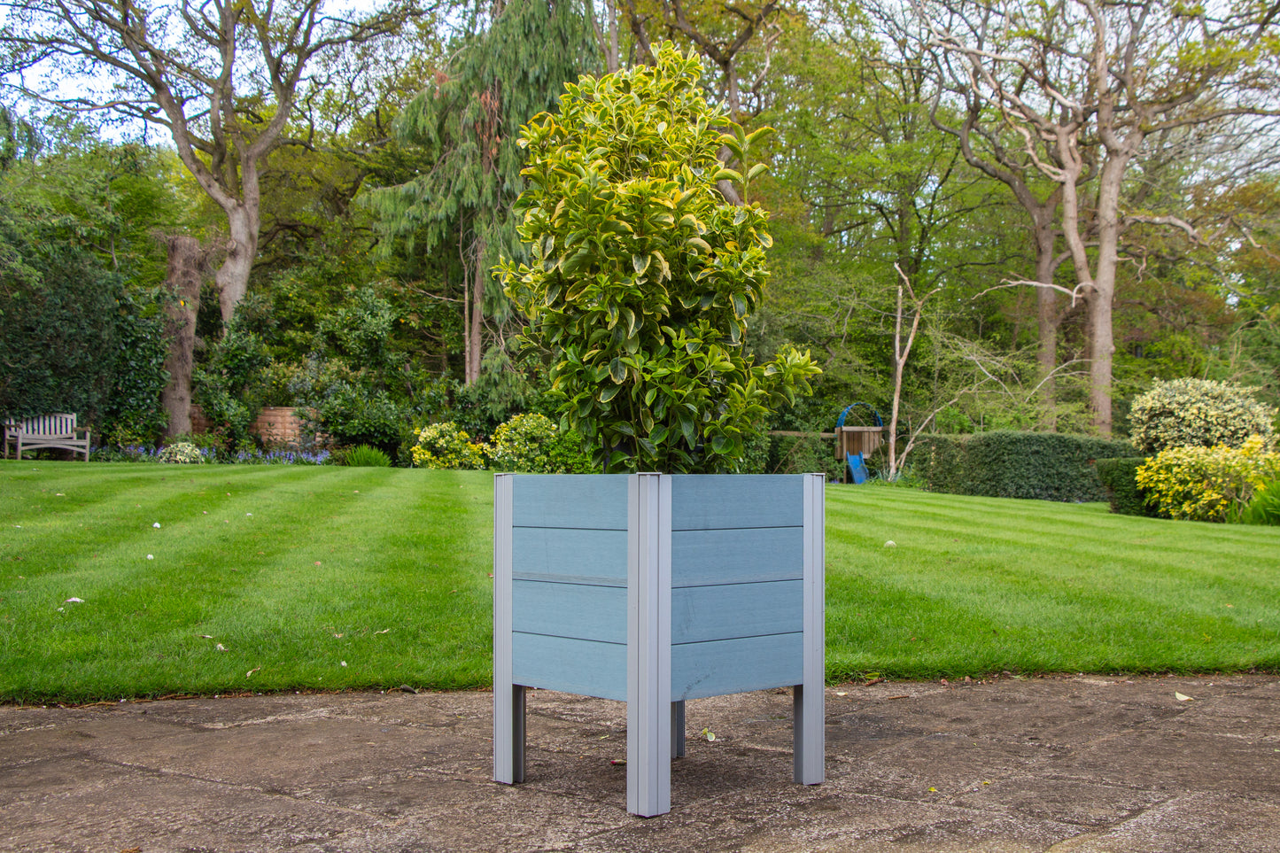 Winawood Wood Effect Square Raised Planter - Powder Blue