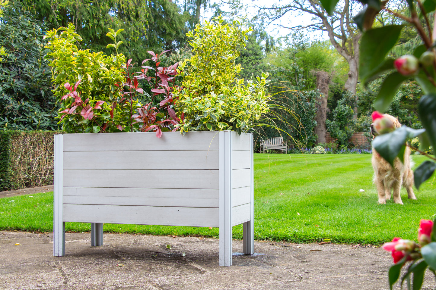 Winawood Wood Effect Rectangular Raised Planter - Stone Grey