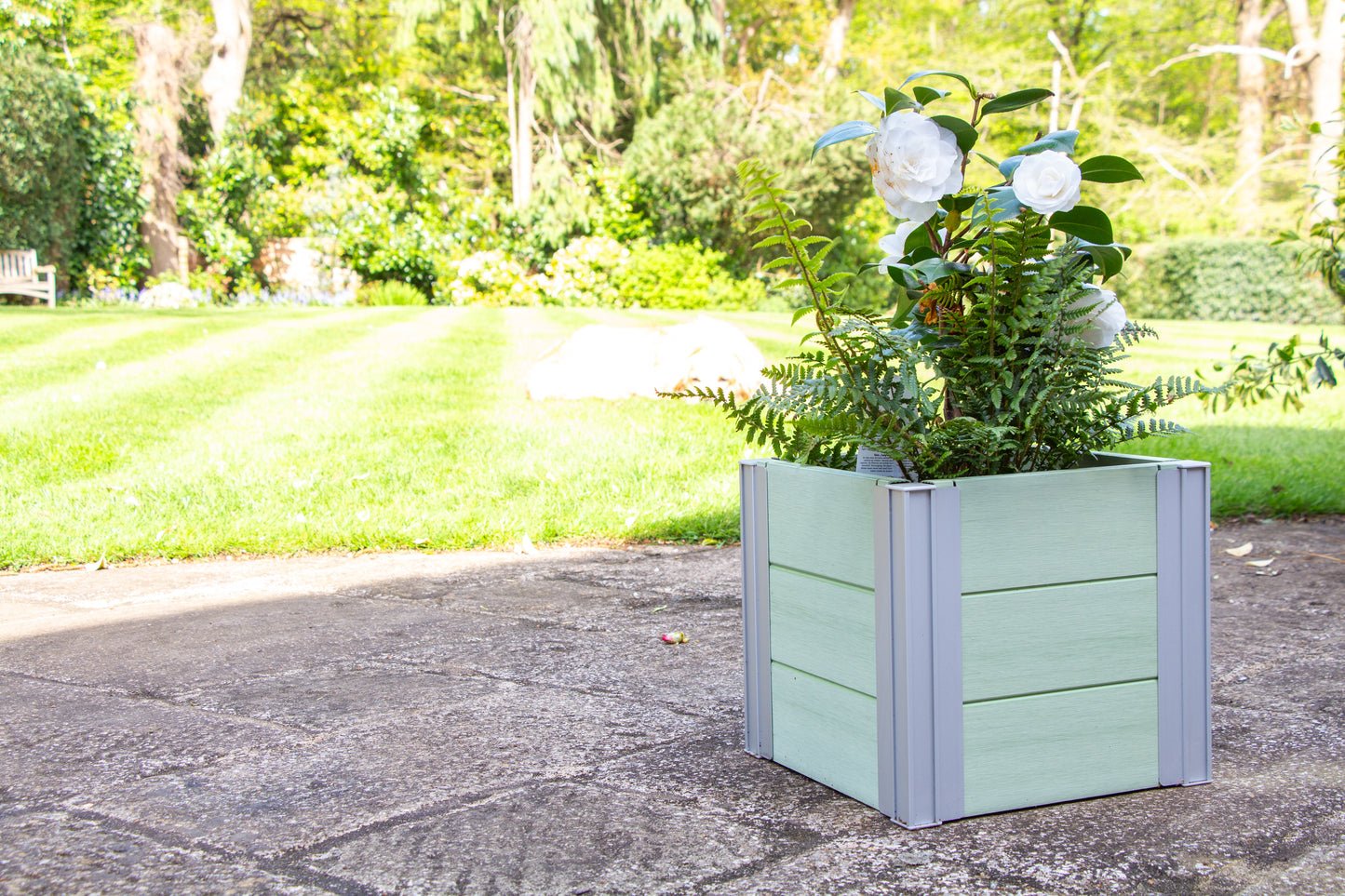 Winawood Wood Effect Small Cube Planter - Duck Egg Green