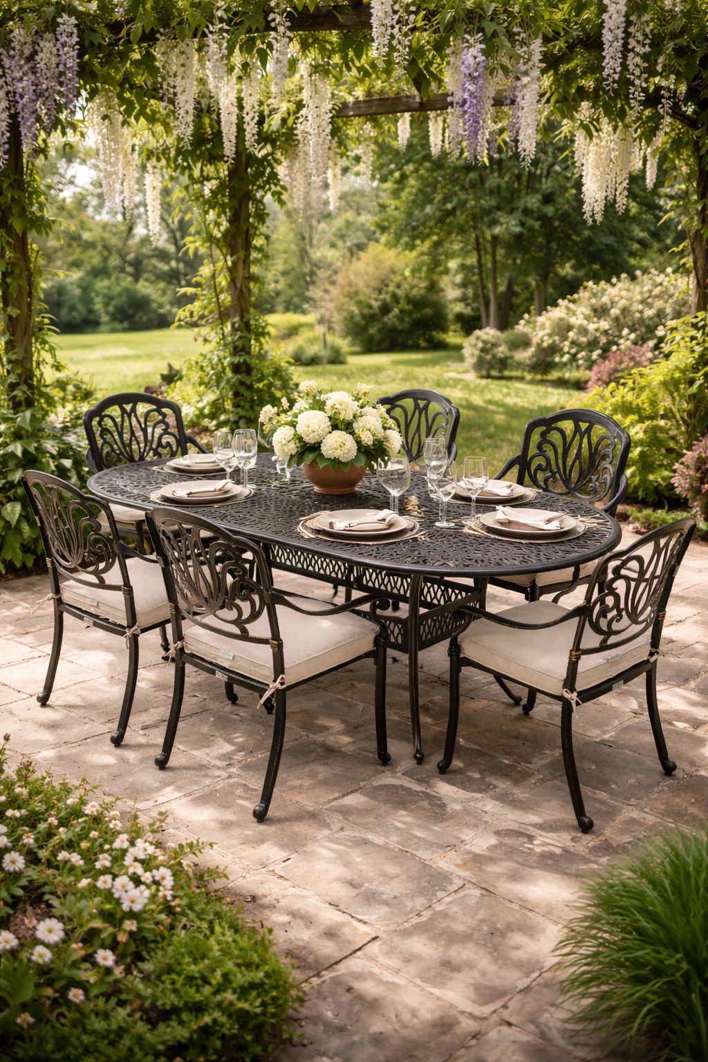 Cast Aluminium 6 Seater Oval Dining Set