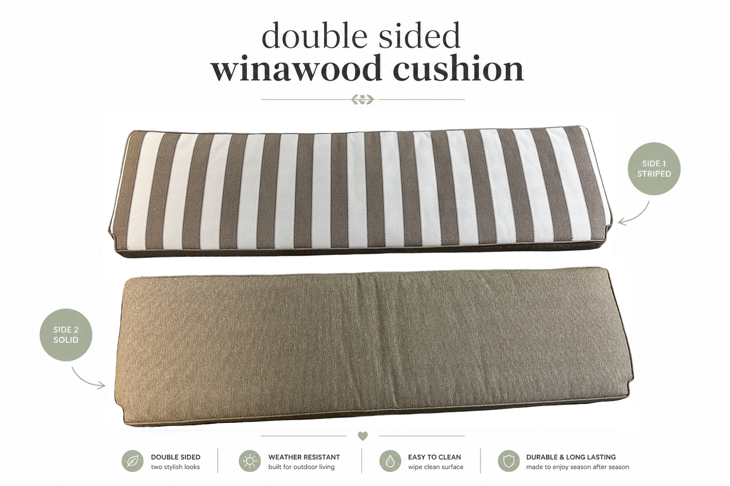 Winawood Double Sided 2 Seater Bench Cushion - Stripes/Solid