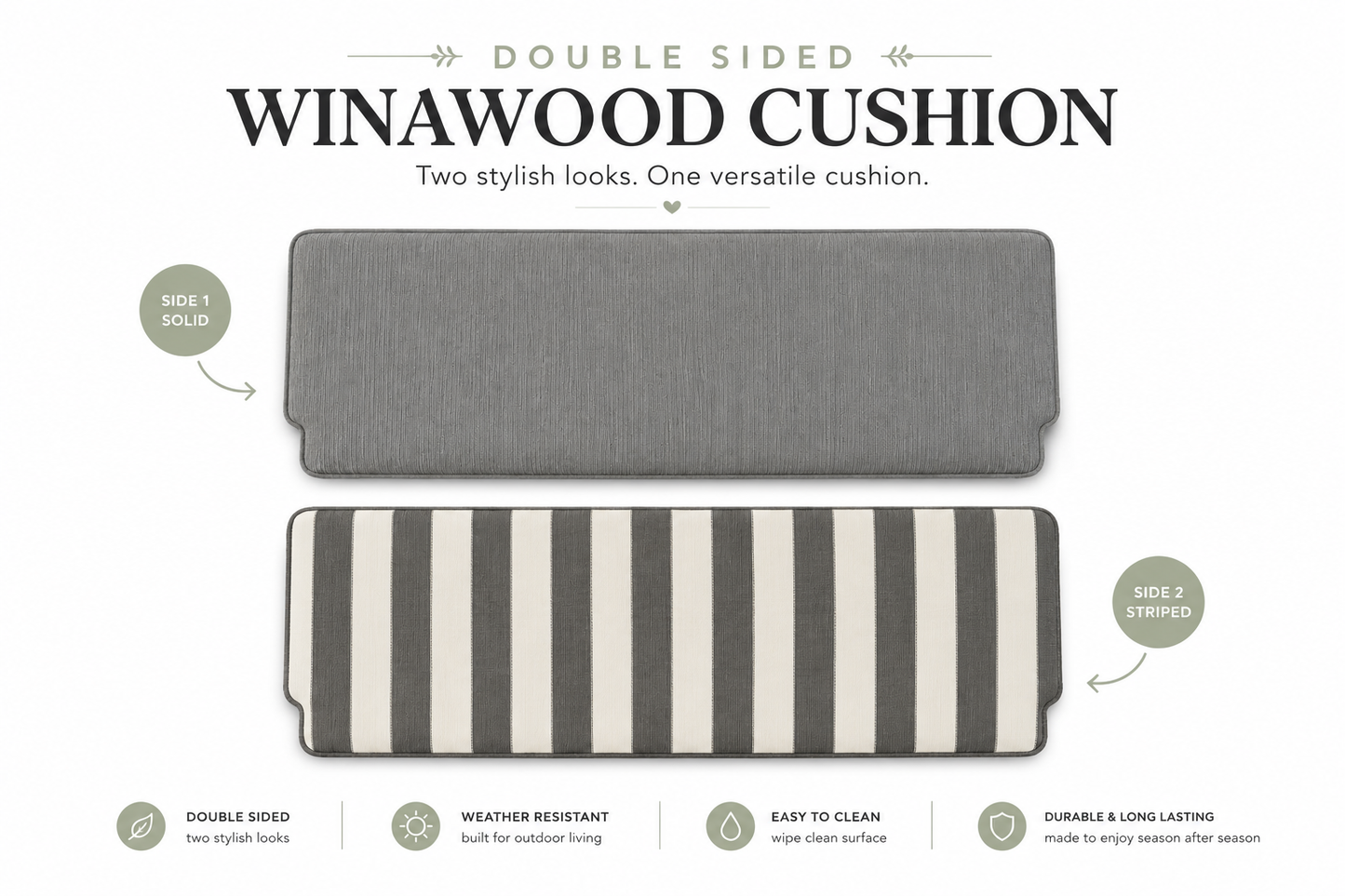 Winawood Double Sided 3 Seater Bench Cushion - Stripes/Solid