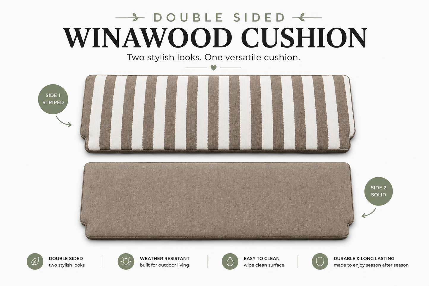 Winawood Double Sided 2 Seater Bench Cushion - Stripes/Solid