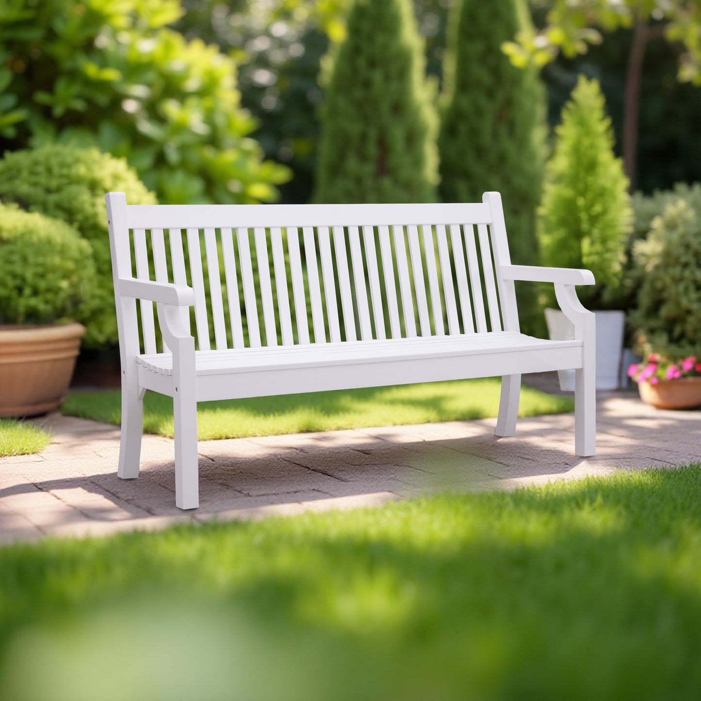 Winawood Sandwick 3 Seater Wood Effect Bench - Nordic White