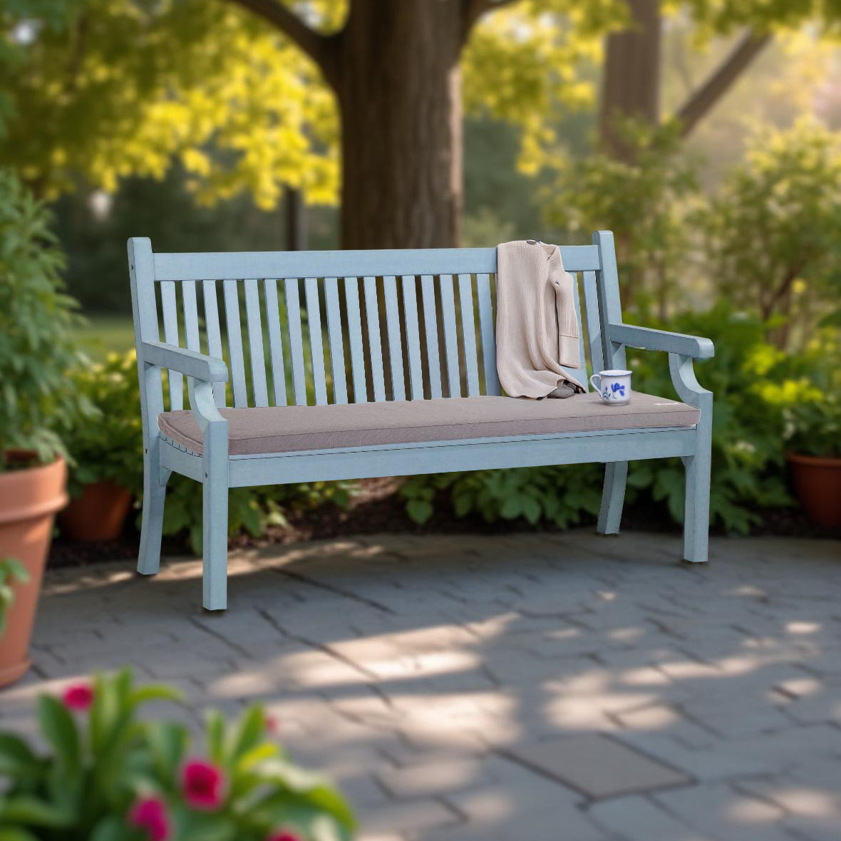 Bundle: Sandwick 3 Seater Bench + Bespoke Cushion - Powder Blue