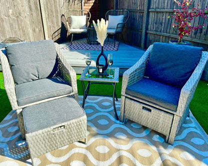 Rattan Companion Bistro Set -  Table and Two Chairs with Footrests