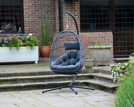 Holly Single Folding Hanging Chair with Cover - Charcoal/Grey