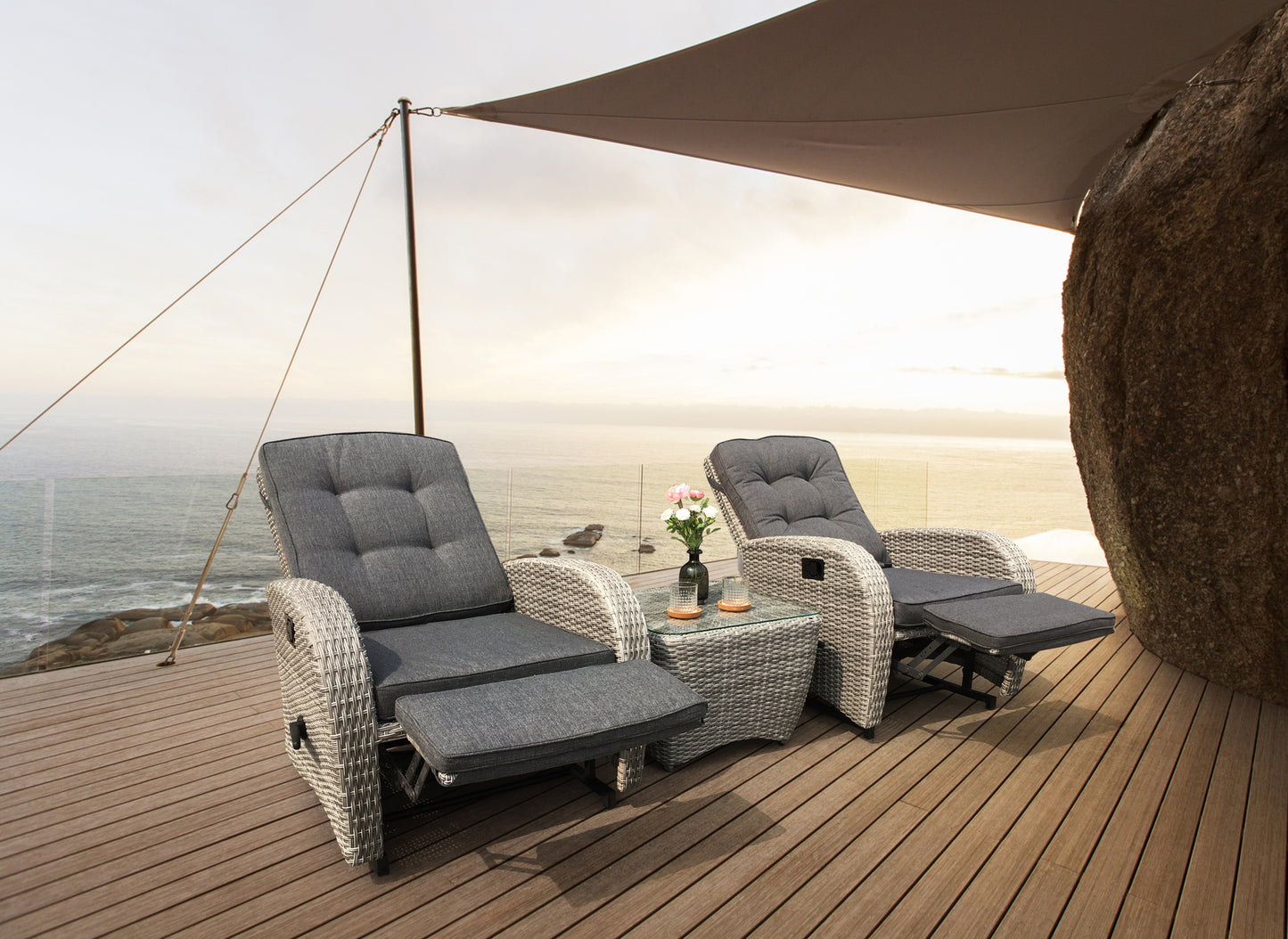 Bellevue Rocking & Reclining Set - Light Grey/Charcoal