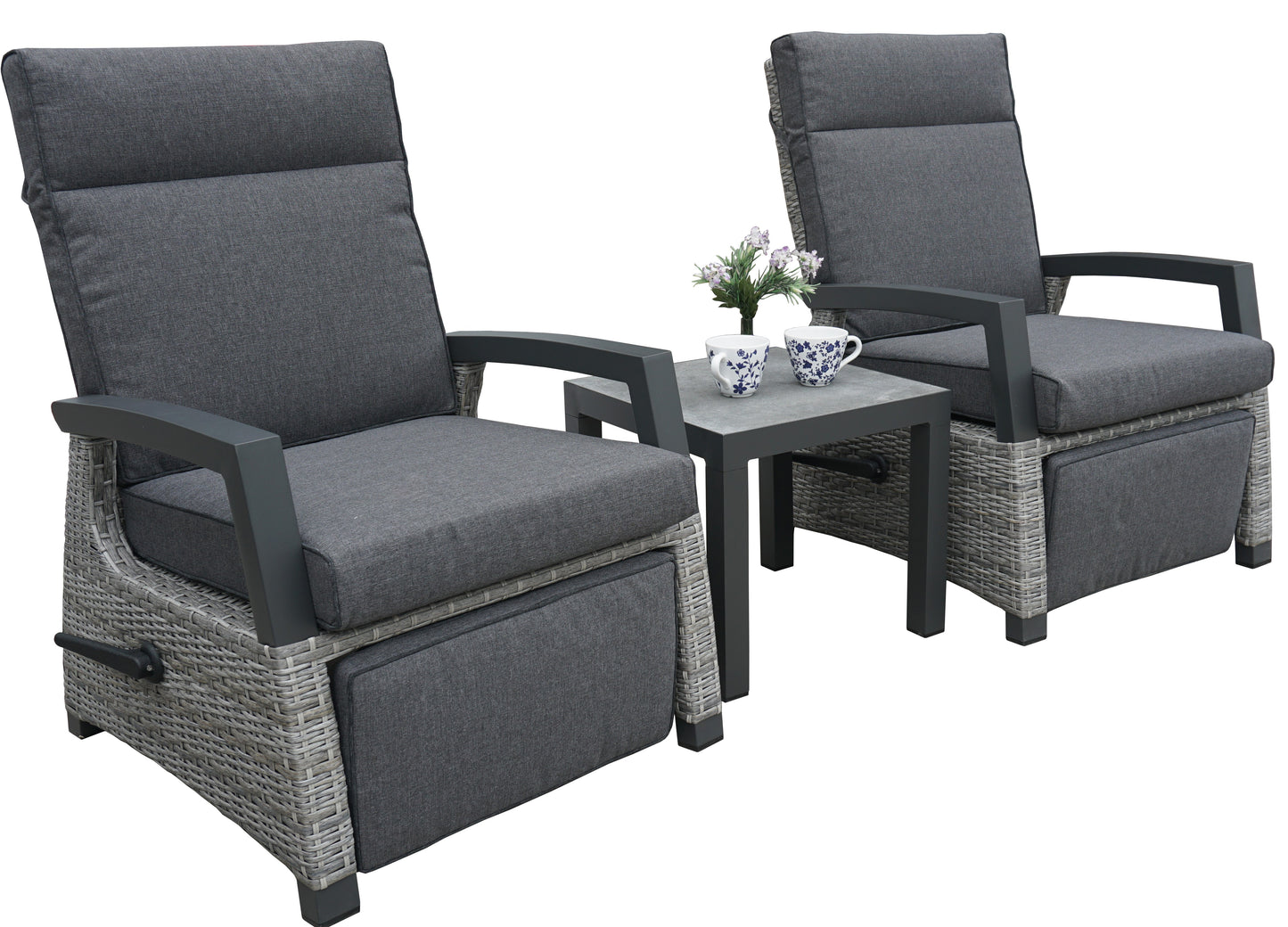 Camilla Reclining Bistro Set - Charcoal / Grey