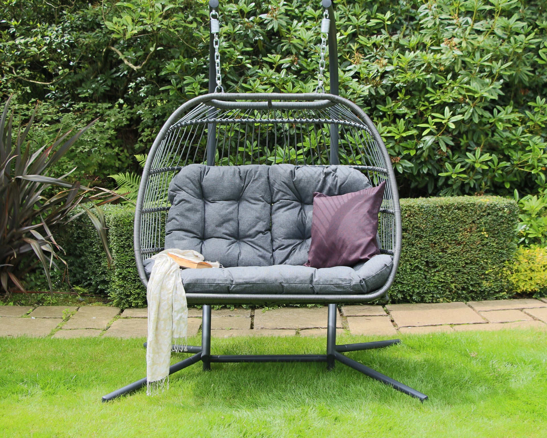 Eleanor Double Folding Hanging Cocoon Chair Charcoal/Grey