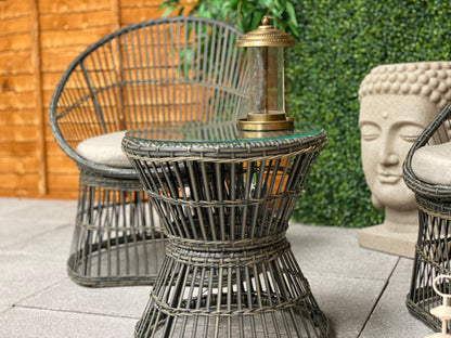 2 Seater Rattan Bistro Set with Table - Grey/Beige