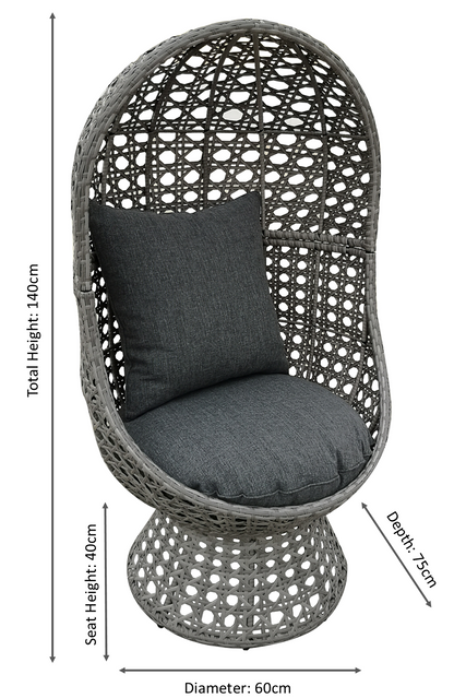 Swivel Rattan Single Cocoon Chair - Charcoal/Grey