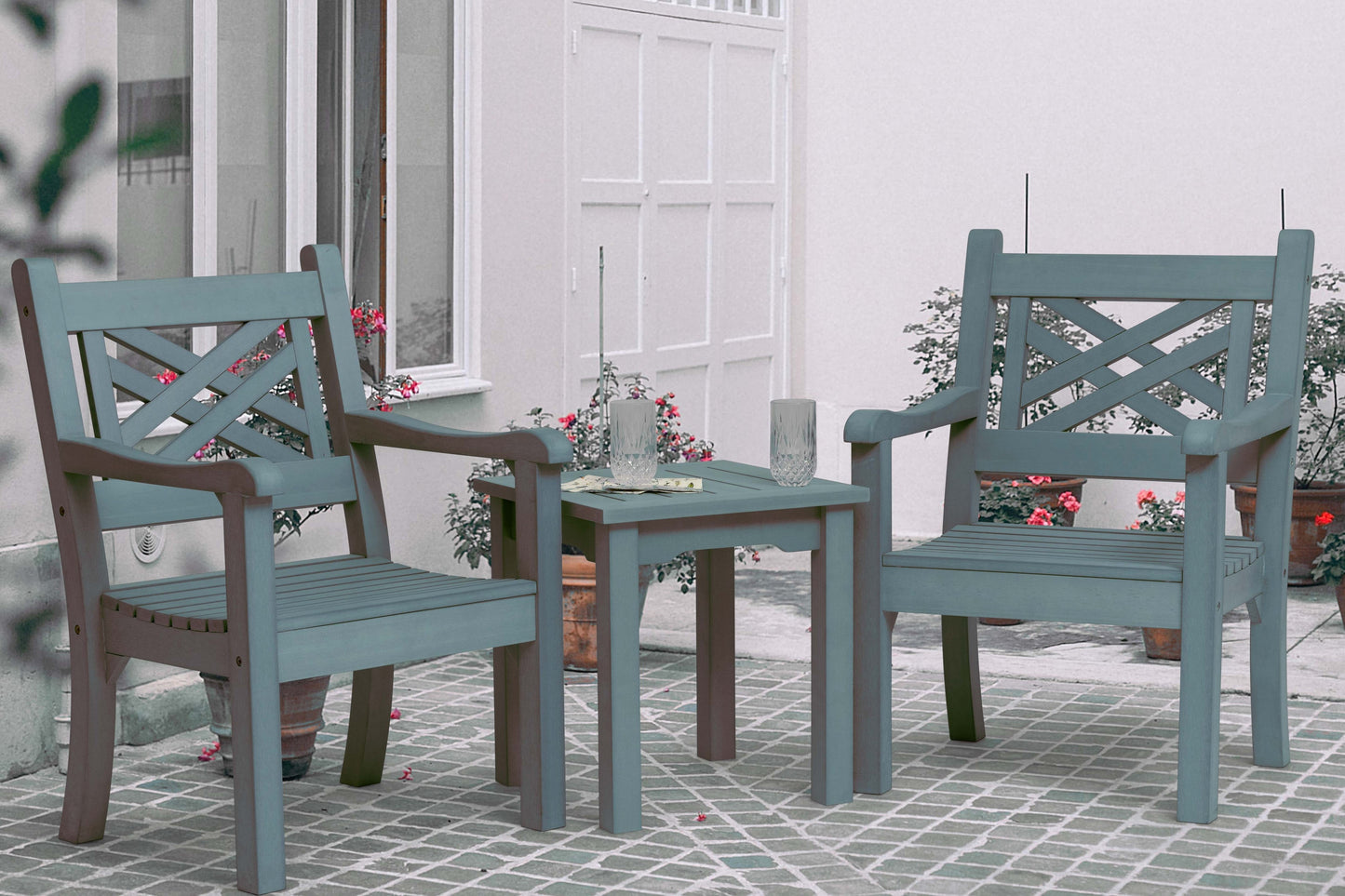 Winawood Wood Effect Side Table - L49.3cm x D49.3cm x H53cm - Powder Blue