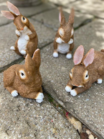 Set of 4 Stone Garden Country Bunnies
