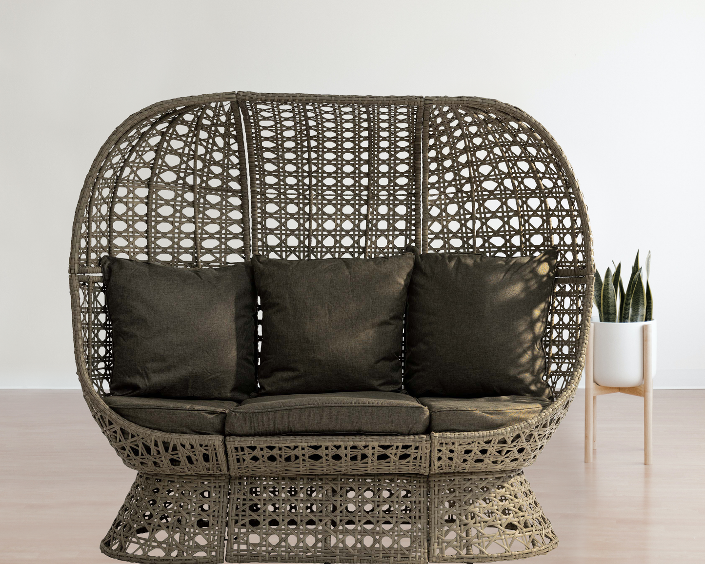 Double Rattan Cocoon Chair - Charcoal/Grey