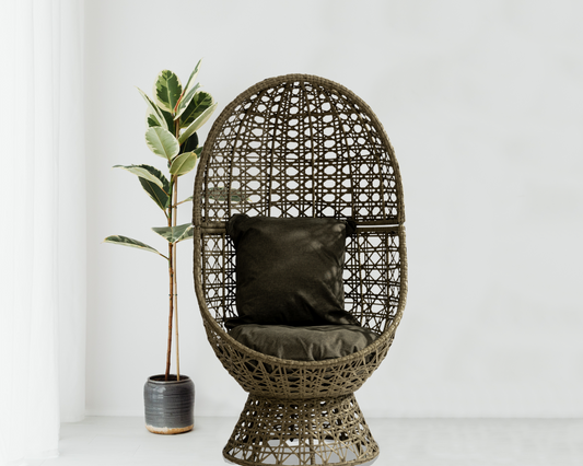 Swivel Rattan Single Cocoon Chair - Charcoal/Grey